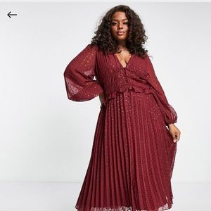 Asos Curve Maroon Metallic Midi Dress